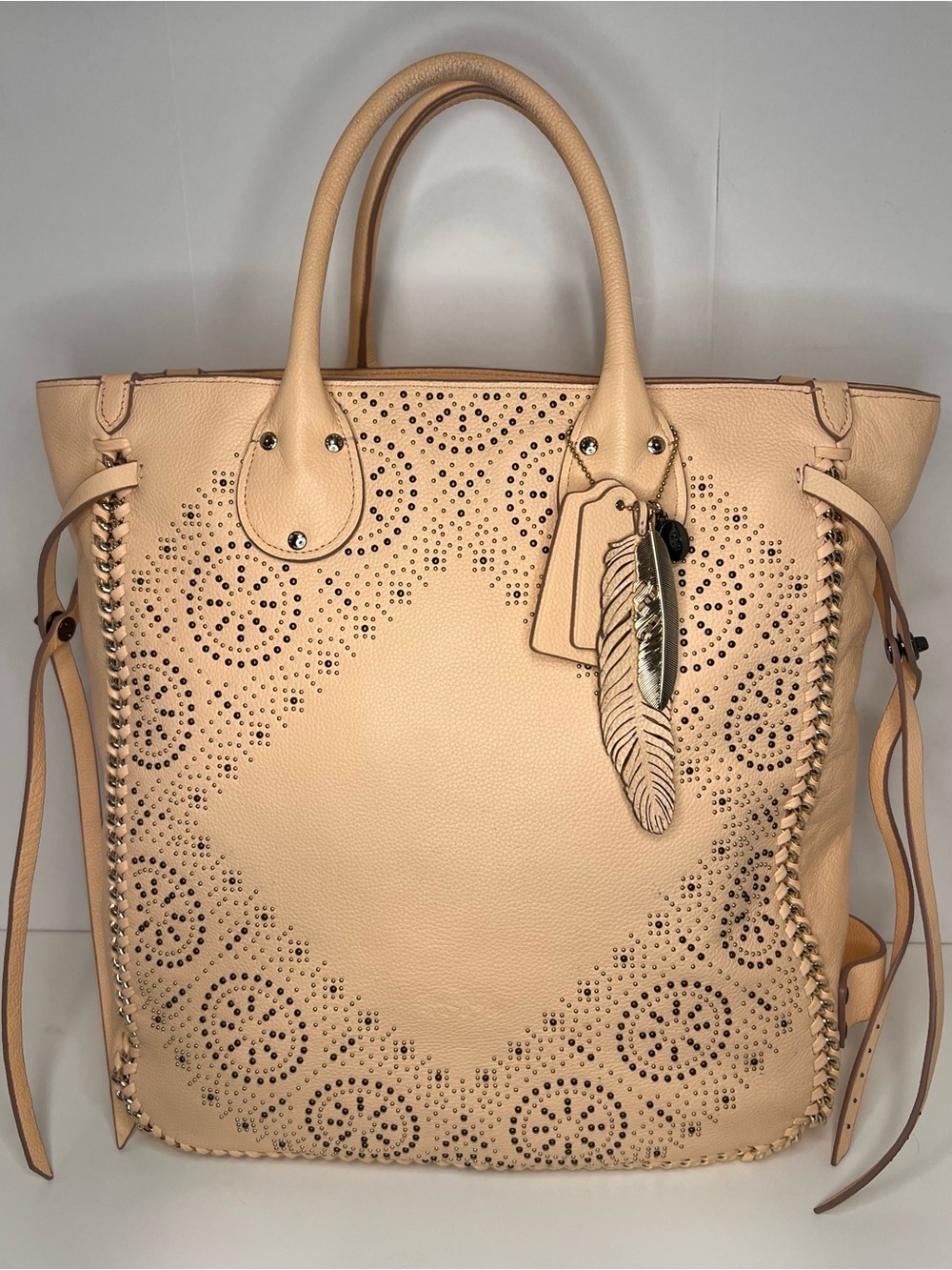 Coach Whiplash Studded Tatum Tote F34771 Light Gold Apricot